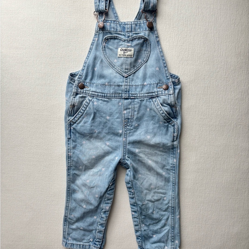 OshKosh B'gosh Heart Print Denim Overalls Size 18 Months